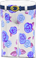 Blue roses on white rose-print slacks