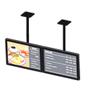 Dual hanging monitors|Café menu Displayed content Black