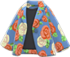 Orange roses on blue rose-print jacket