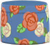 Orange roses on blue rose-print skirt