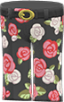 Red roses on black rose-print slacks