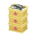 Stacked fish containers|Scallop Label Yellow