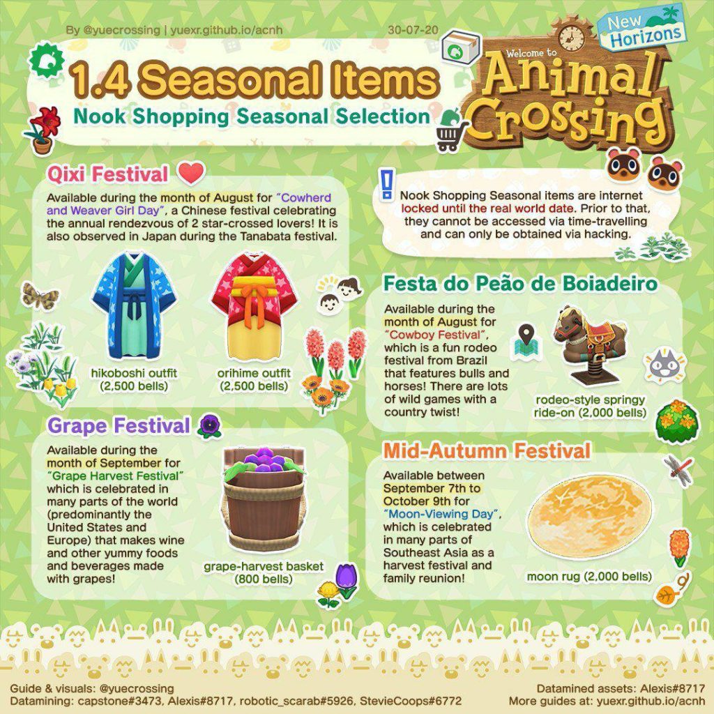 Animal Crossing New Horizons August & September Seasonal Event Items