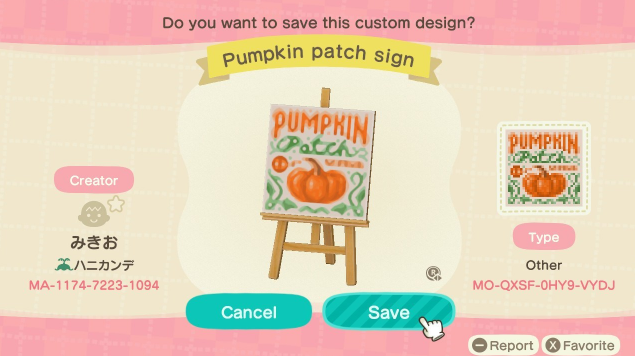 acnh pumpkin design code 3
