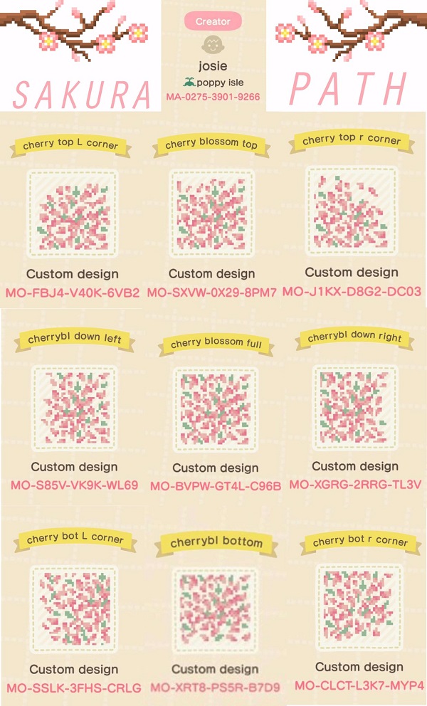 ACNH Cherry Blossom Path & Floor Custom Designs 1 -  Sakura Pathway