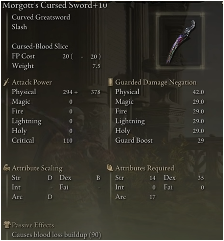 Best Elden Ring Weapon- Morgot's cursed sword