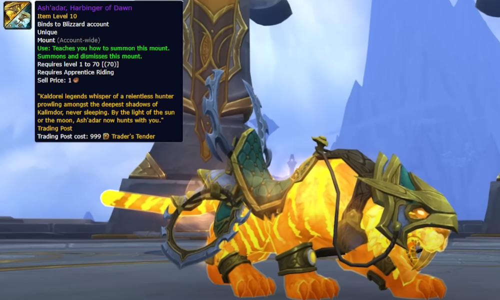 WoW Dragonflight Trading Post New Mounts - Ash'adar, Harbinger of Dawn