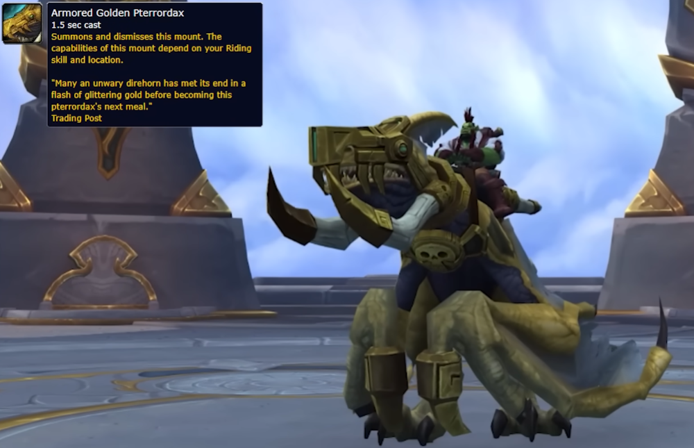 WoW Dragonflight Trading Post New Mounts - Armored Golden Pterrordax