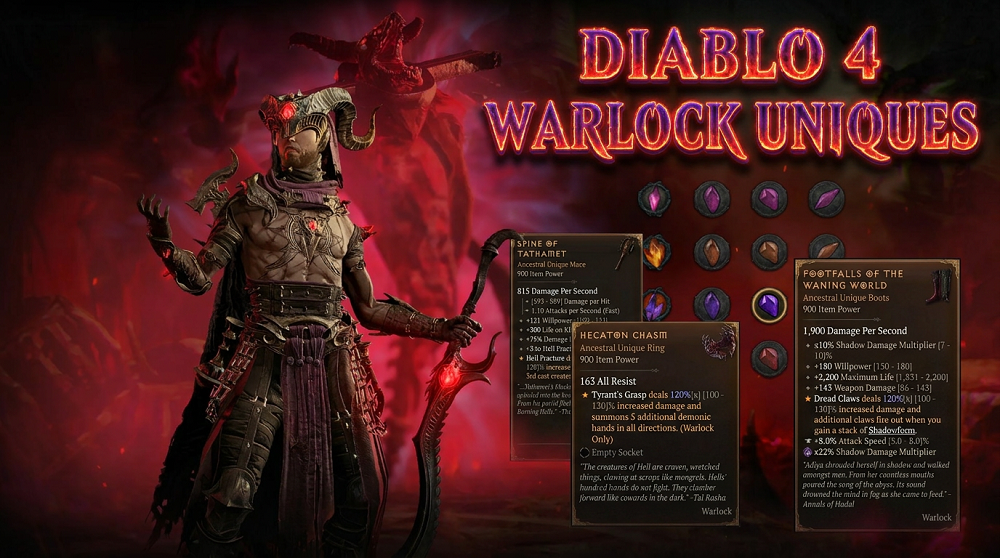 Diablo 4 Warlock Unique Tier List & Drop Location